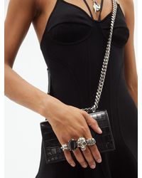 Alexander McQueen Jewelled Mini Croc-effect Leather Cross-body Bag - Black