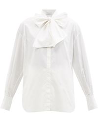 Another Tomorrow Pussy-bow Organic Cotton-poplin Blouse - White