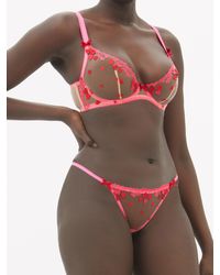 Agent Provocateur Cupid Heart-embroidered Tulle Thong