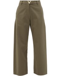 Valentino High-rise Cotton-twill Trousers - Green
