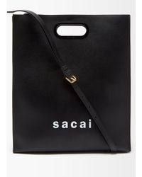 Sacai Logo-print Leather Tote Bag - Black
