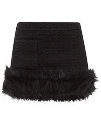Saint Laurent Faux Fur-trim Wool-blend Tweed Mini Skirt - Black