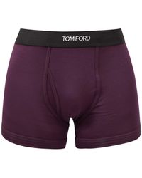 Tom Ford Logo-jacquard Cotton-blend Jersey Trunks - Purple