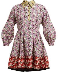 Valentino Spring Garden-print Collared Cotton Dress - Multicolour