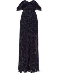 Self-Portrait Off-the-shoulder Plumetis Jumpsuit - Blue