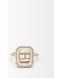 Mateo Initials Diamond, Quartz & 14kt Gold Ring J-q - White
