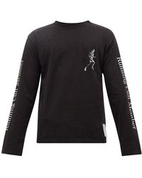 Satisfy Slogan-print Distressed Cotton T-shirt - Black