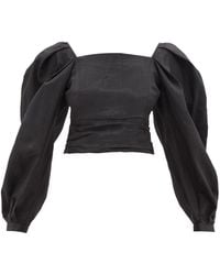 BATSHEVA Bretagne Puff-sleeve Cropped Rep Top - Black