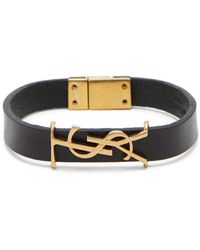 Saint Laurent Ysl Monogram-plaque Leather Bracelet - Black