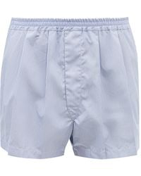 Charvet Pleated Striped Cotton Boxer Shorts - Blue