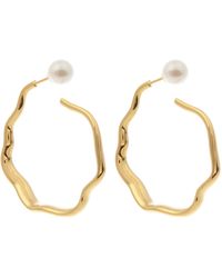 Lucy Folk Relic Hoop Pearl And Gold-plated Earrings - Blue