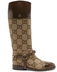 Gucci GG-canvas And Leather-harness Boots - Natural