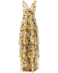 Dolce & Gabbana Tiered Camellia-print Silk-chiffon Gown - Yellow