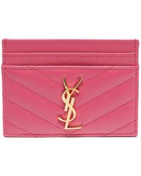 Saint Laurent Ysl-plaque Quilted-leather Cardholder - Pink