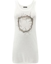 Ann Demeulemeester Thorn-print Ribbed Rayon-blend Tank Top - White