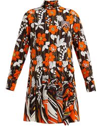 Prada Robe courte à col roulé et imprimé floral - Orange