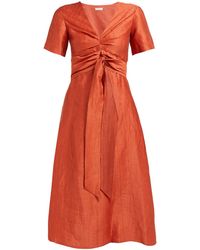 MASSCOB Regina Tie-waist Linen-blend Dress - Orange