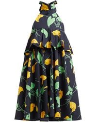 LaDoubleJ Bonbon Trapeze Calla Lilly-print Cotton Midi Dress - Black