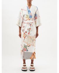 By Walid Lee Vintage Patchwork Linen Midi Dress in White Womens Clothing Dresses Casual and day dresses 