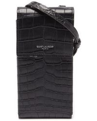 Saint Laurent Micro Crocodile-effect Leather Cross-body Bag - Black