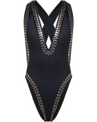 Norma Kamali Maillot de bain à clous gris acier Marissa - Bleu
