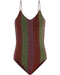 Oséree Lumière Striped Metallic Swimsuit - Brown