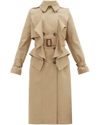 Alexander McQueen Double-breasted Ruffled Gabardine Trench Coat - Natural
