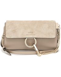 Chloé Faye Mini Leather And Suede Cross-body Bag - Gray