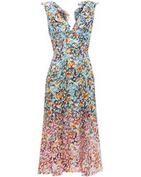 Saloni Robe en crêpe de soie à imprimé floral Holly - Bleu