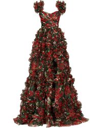 Dolce & Gabbana Robe de soirée en organza de soie à motif géranium - Multicolore