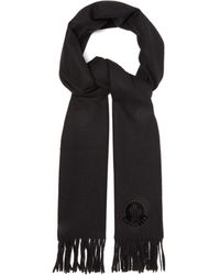 Moncler Logo-appliqué Fringed Wool Scarf - Black