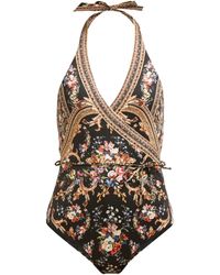 Camilla Friend In Flora Halterneck Swimsuit - Brown