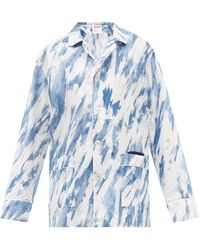 Umit Benan B+ Getty Brushstroke-print Cotton-poplin Pyjama Shirt - Blue