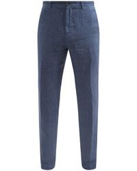 120% Lino Slim-leg Linen-hopsack Suit Pants - Blue