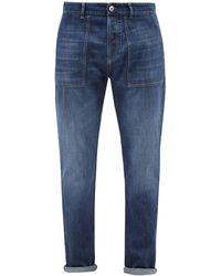 Brunello Cucinelli Patch-pocket Faded-denim Jeans - Blue