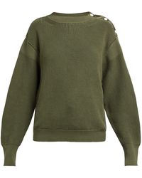 Moncler Pull en maille de coton côtelée à boutons - Vert