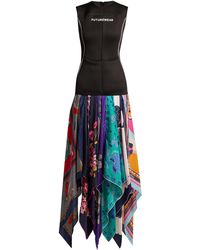 Marine Serre Contrast-panel Scarf-print Dress - Black