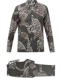 Desmond & Dempsey Jaguar-print Cotton Pyjamas - Multicolour