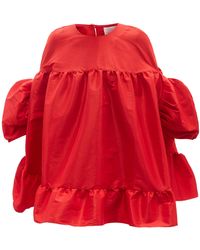 Kika Vargas Gina Puff-sleeve Silk-blend Taffeta Dress - Red