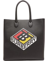 Burberry Large Logo Graphic Grainy Leather Tote - Black