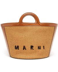 Marni Tropicalia Raffia And Leather Basket Bag - Brown