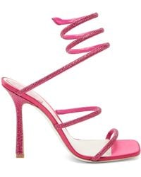 Rene Caovilla Cleo 105 Crystal-studded Satin Sandals - Pink