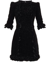 The Vampire's Wife The Mini Cate Ruffled Glitter-velvet Dress - Black