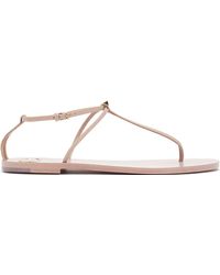 Valentino Rockstud Flat Leather Sandals - Natural