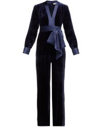 Diane von Furstenberg Combi-pantalon en velours et soie - Bleu