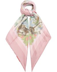 Gucci Tiger-print Silk-faille Scarf - Pink