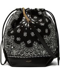 Saint Laurent Teddy Bandana Print Drawstring Bucket Bag - Black