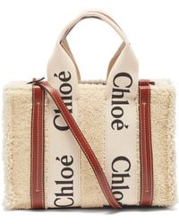 Chloé Woody Small Shearling And Leather Cross-body Bag - Natural