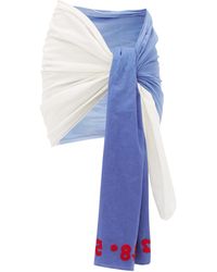 Kilometre Paris Sarong en khadi de coton brodé Morroco - Bleu