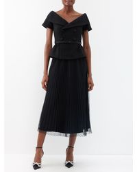 Self-Portrait - Off-the-shoulder Tweed And Polka-dot Tulle Dress - Lyst